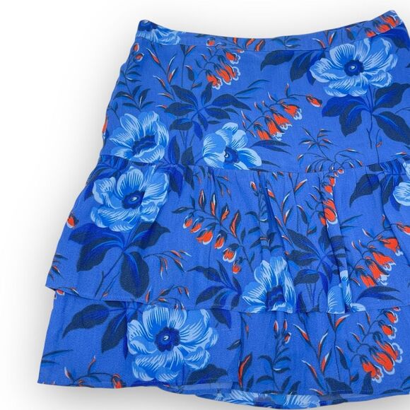 Ann Taylor Loft Mini Skirt Blue Floral Short Ruffle Tiered Boho Women’s Size 4 - Picture 4 of 12